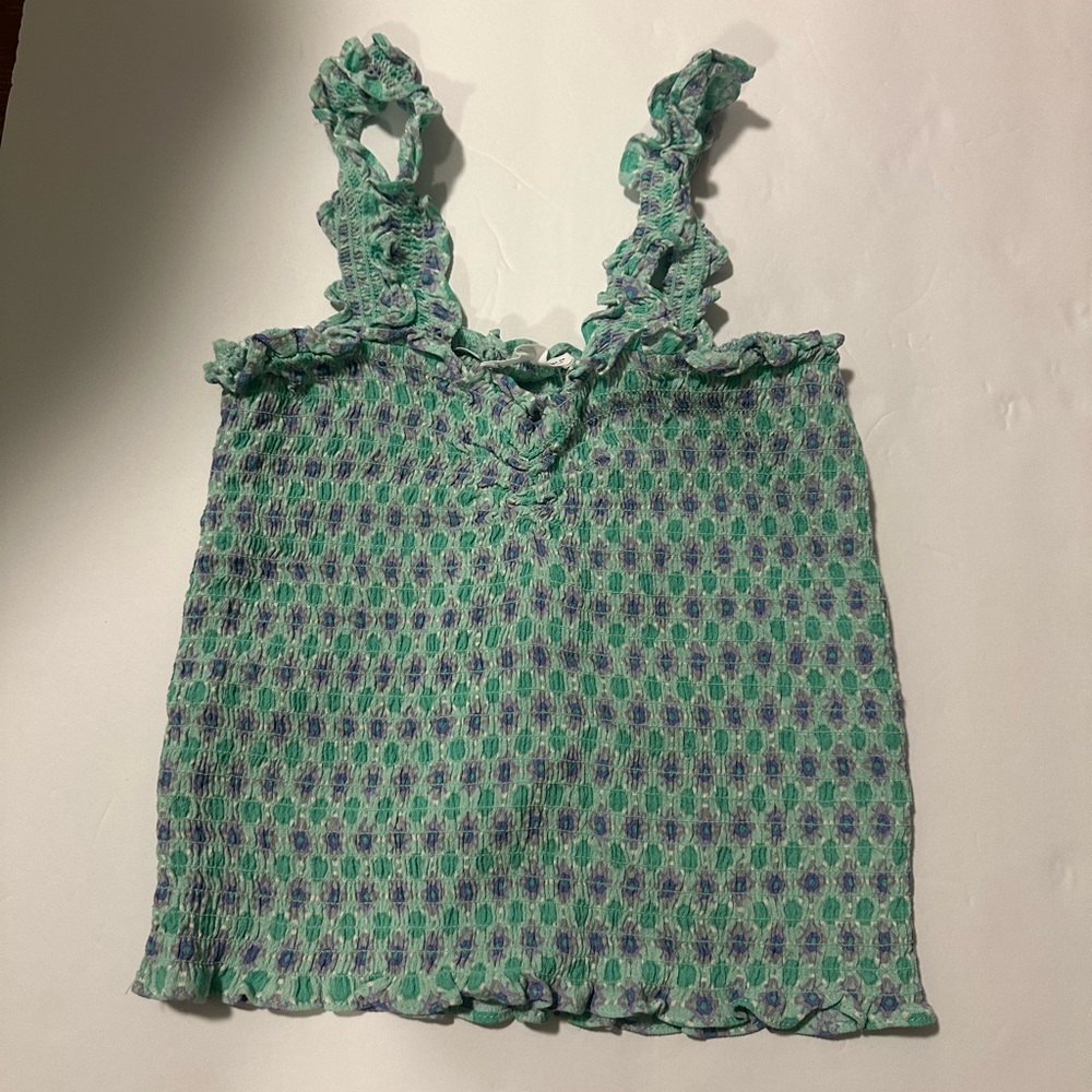 MANGO Green and Purple Ruffled Women's Top | WORN ONCE